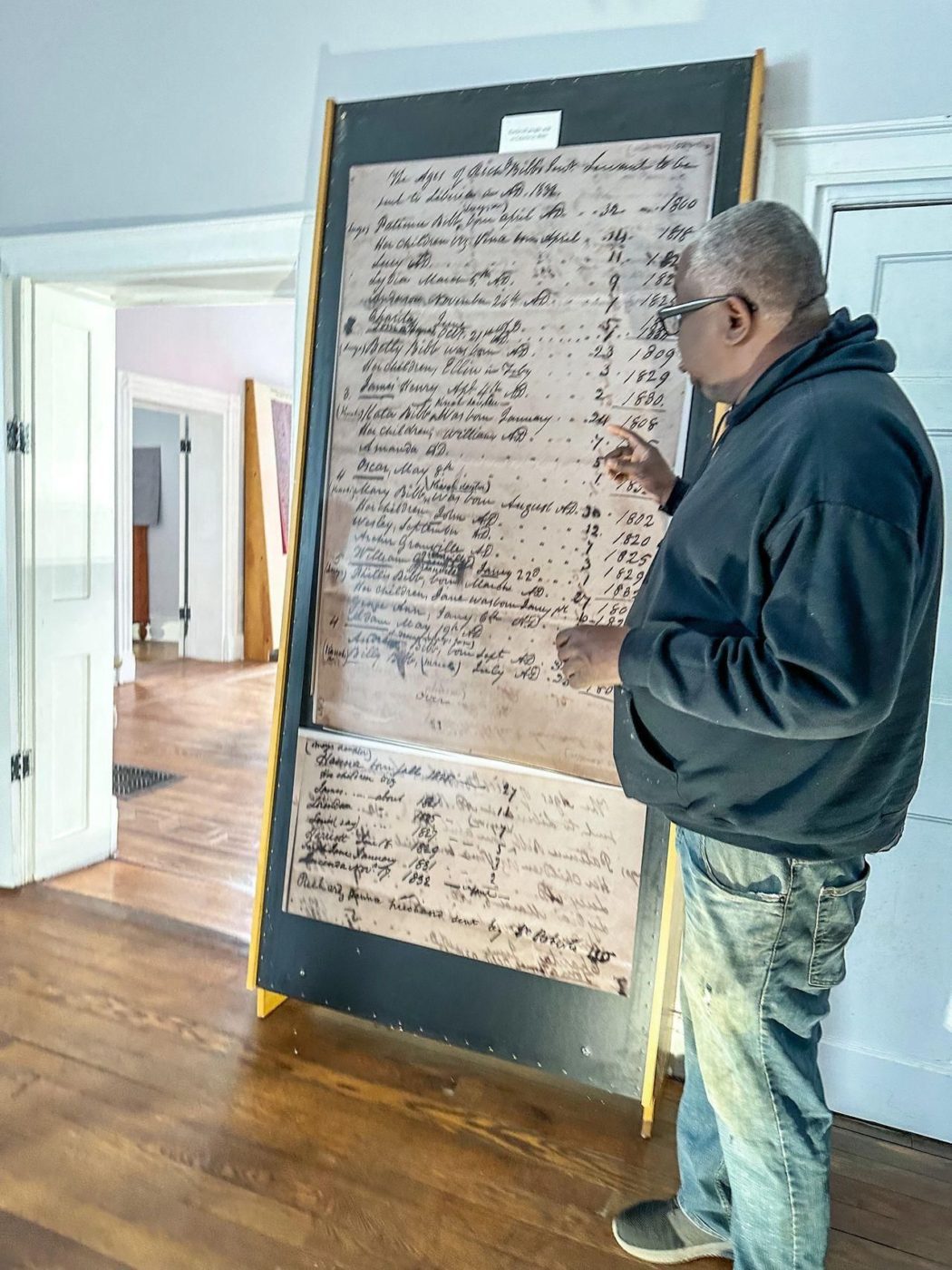 The manifest of slaves to be taken to Liberia at the SEEK Museum Bibb House in Russellville, Kentucky