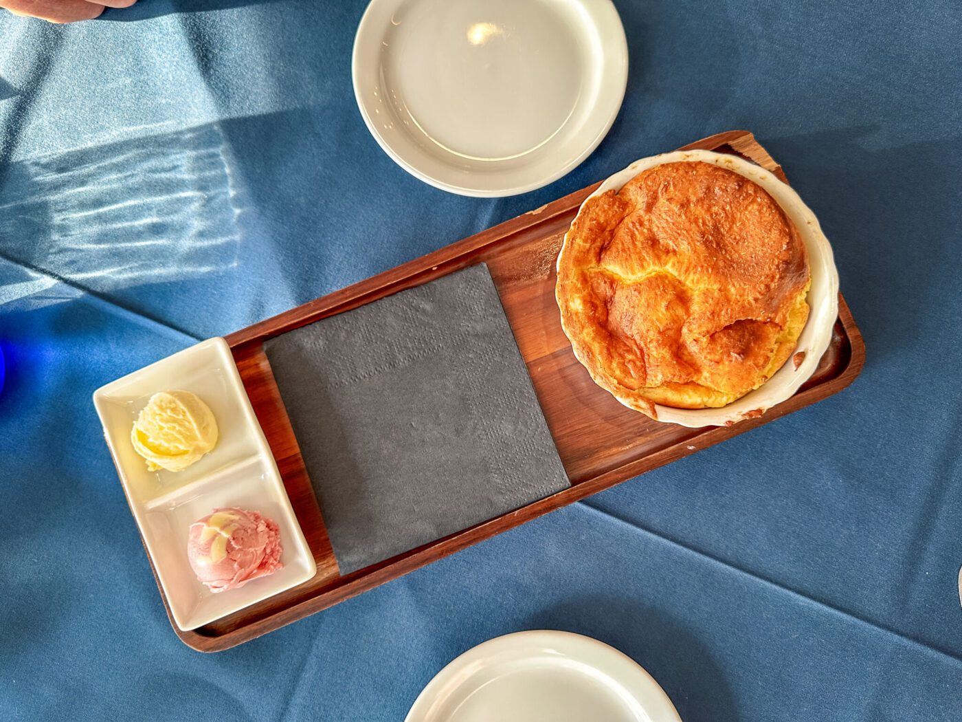 Boone-Taverns-famous-spoonbread-with-blackberry-mint-butter-and-orange-butter