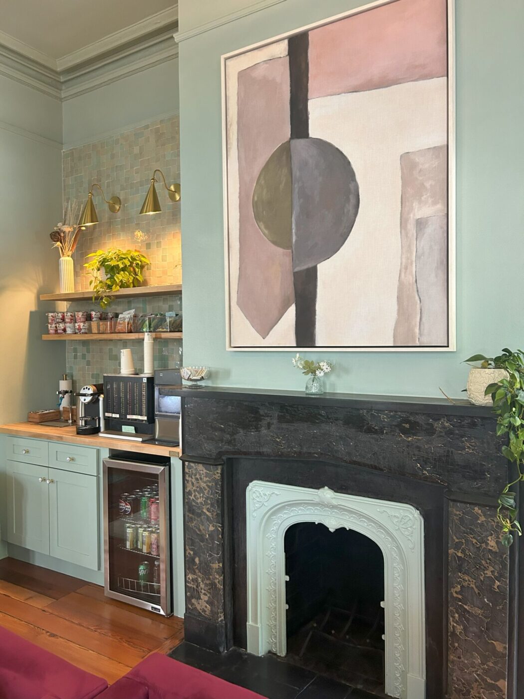 Lobby fireplace at The Ashley Inn, Charleston, South Carolina