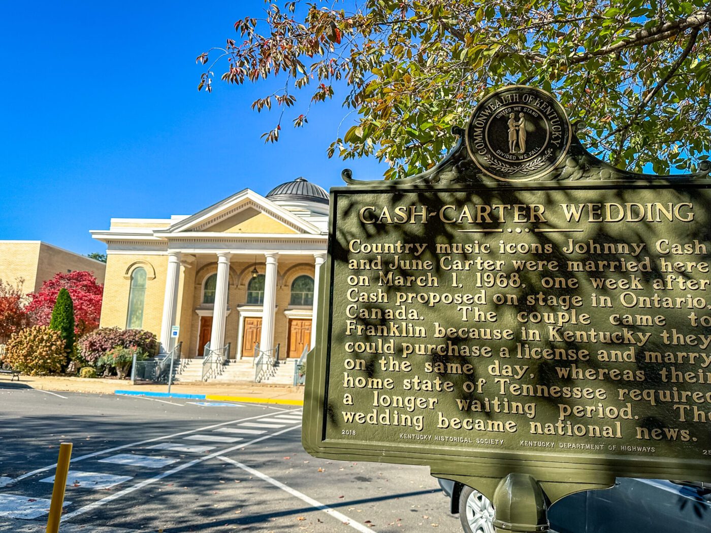 The church where Johnny and June were married in Downtown Franklin, Kentucky