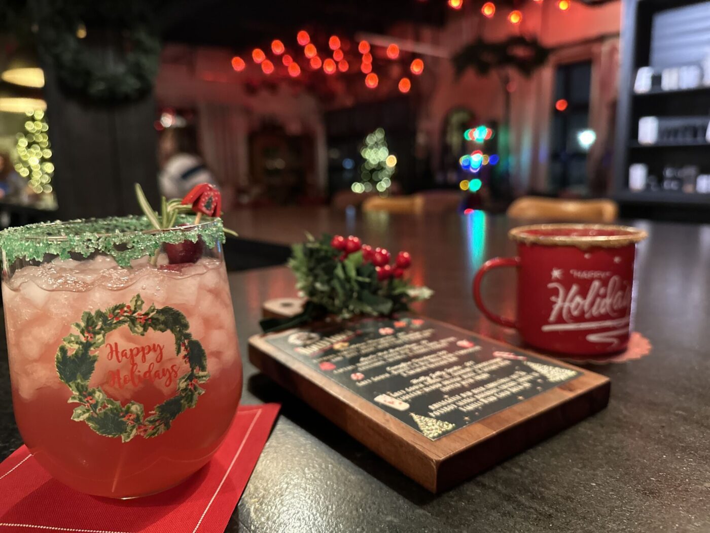 Holiday drinks at Holly Lodge at Maddox and Rose Marketplace, Louisville, Kentucky