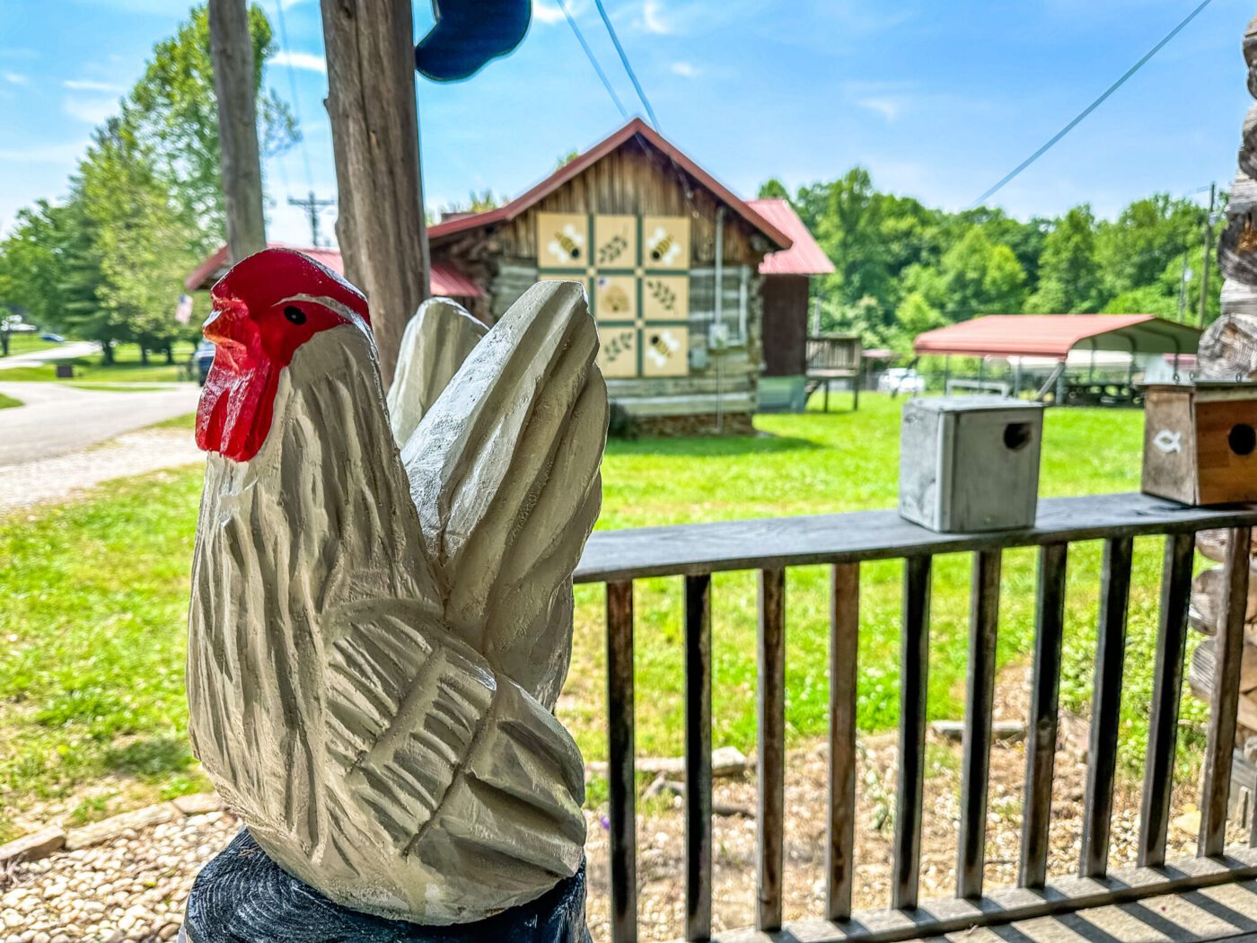 Carved chickens at McCreary Mountain Craft Center