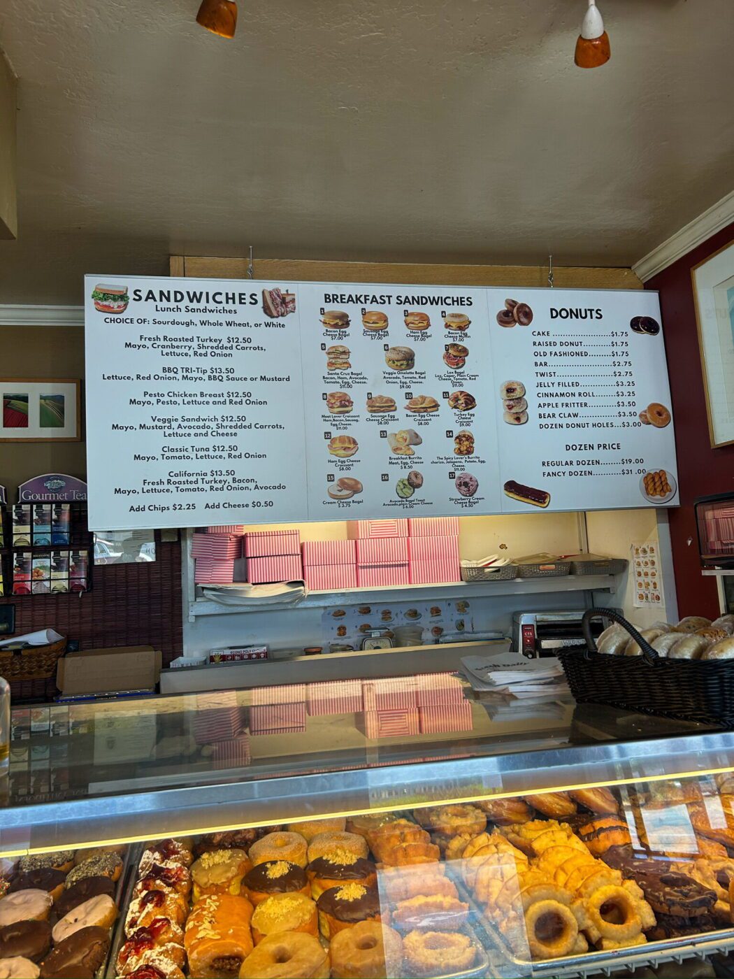Menu at The Original Ferrell's Donuts, Santa Cruz, California